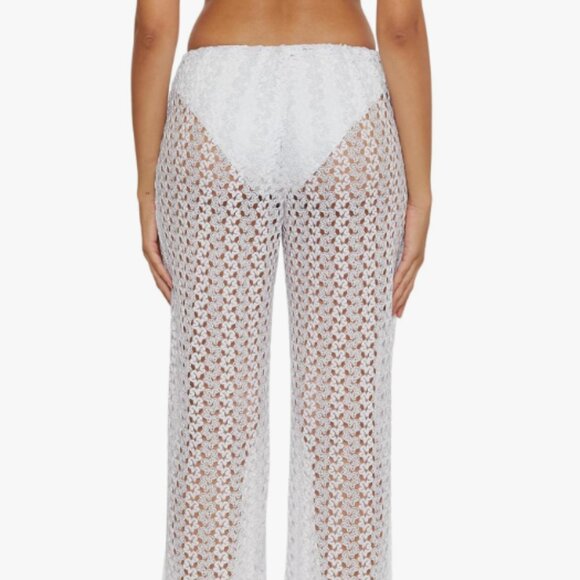 NWT BECCA • White Platinum Lace Crochet Cover Up Pant - Picture 7 of 9